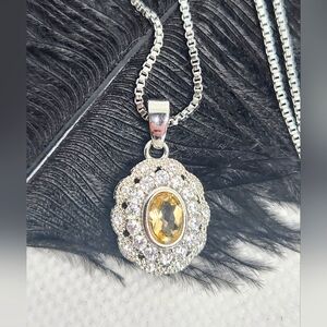Genuine Citrine Pendant On Stainless Steel Chain. Crystal Necklace.